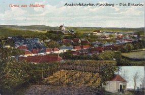 Ortsansicht und Grabkapelle Gruß aus Mailberg mit Kleinbild Jahr: 1912 Verlag/Druck: Carl Matzka, Mailberg gelaufen, Marke: 5 Heller