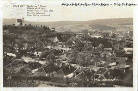 Mailberger Panorama = Mailberg NÖ Motto: Mailberger Wein, Blumig und fein, Rühm' fort - den Ort - Wo Du geboren, Zum Ruhm erkoren! Jahr: 1936 34 Verlag/Druck: Foto-Technik...